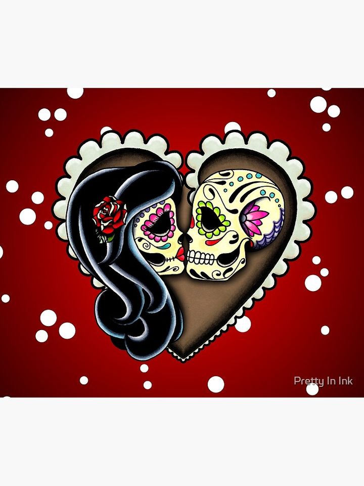 Ashes - Day of the Dead Couple - Sugar Skull Lovers Duvet Cover