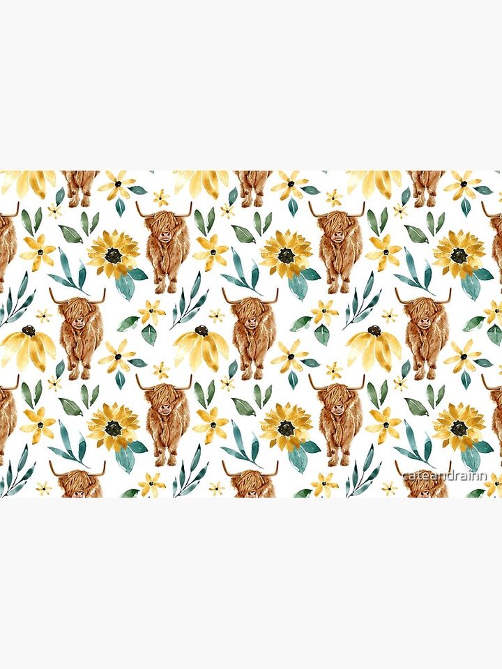 Highland Cow and Sunflowers, Wildflowers, Cow Art, Yellow Floral Laptop Sleeve