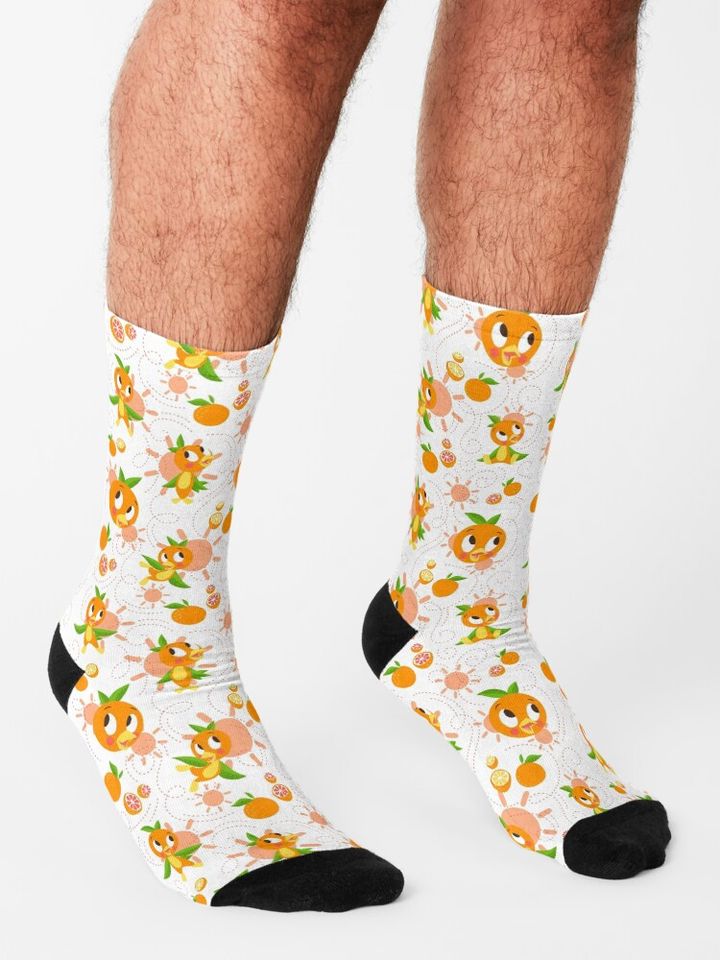 Hello Sunshine! - Orange Bird (white background) Socks