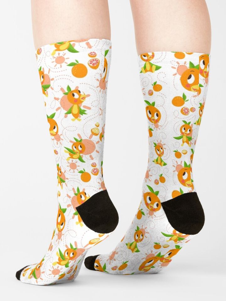 Hello Sunshine! - Orange Bird (white background) Socks