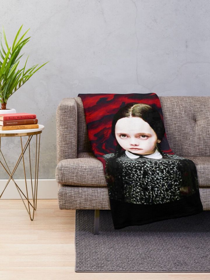 Wednesday Addams Hellscape: Happy at Home...icons Throw Blanket