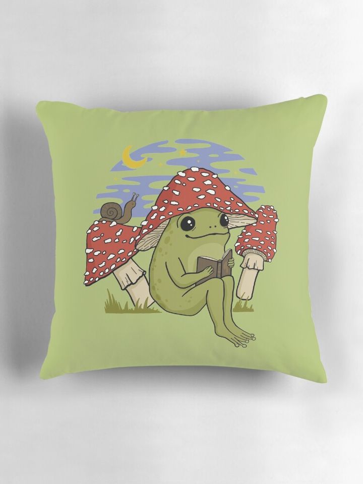 Cute Cottagecore Frog in Mushroom Hat Reading a Book: A Goblincore Toad Bookworm