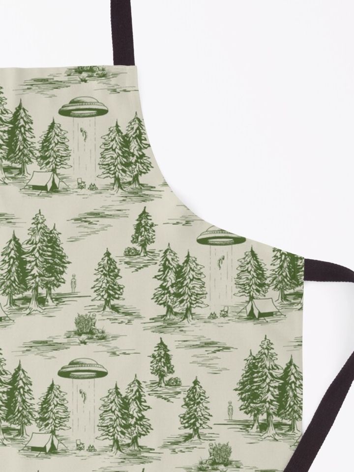 Green Alien Abduction Toile De Jouy Pattern Apron