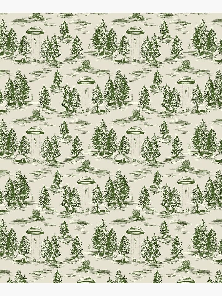 Green Alien Abduction Toile De Jouy Pattern Apron