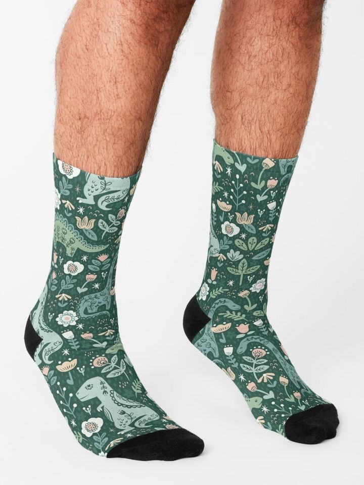 Folk Floral Dinosaur Socks