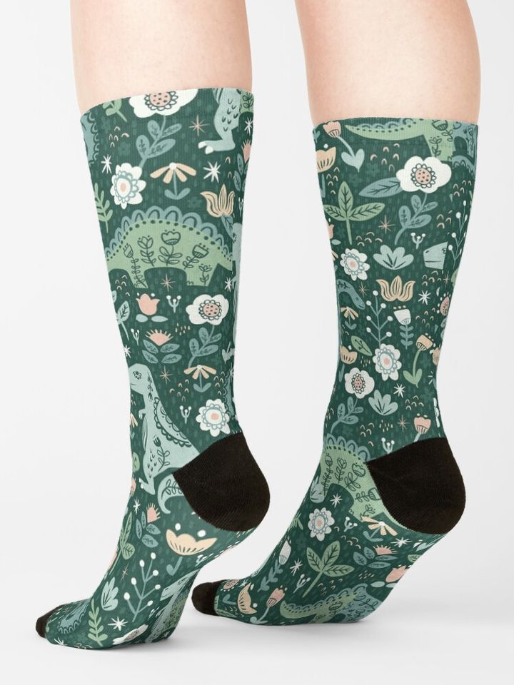 Folk Floral Dinosaur Socks