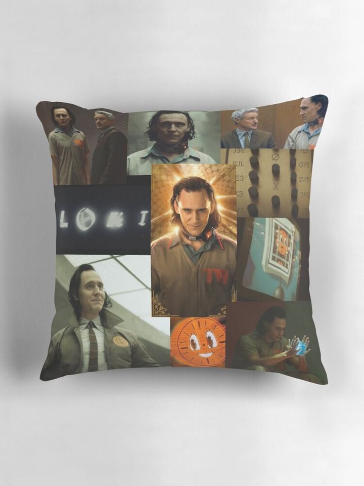 Loki and Mobius TVA collage  Pillow