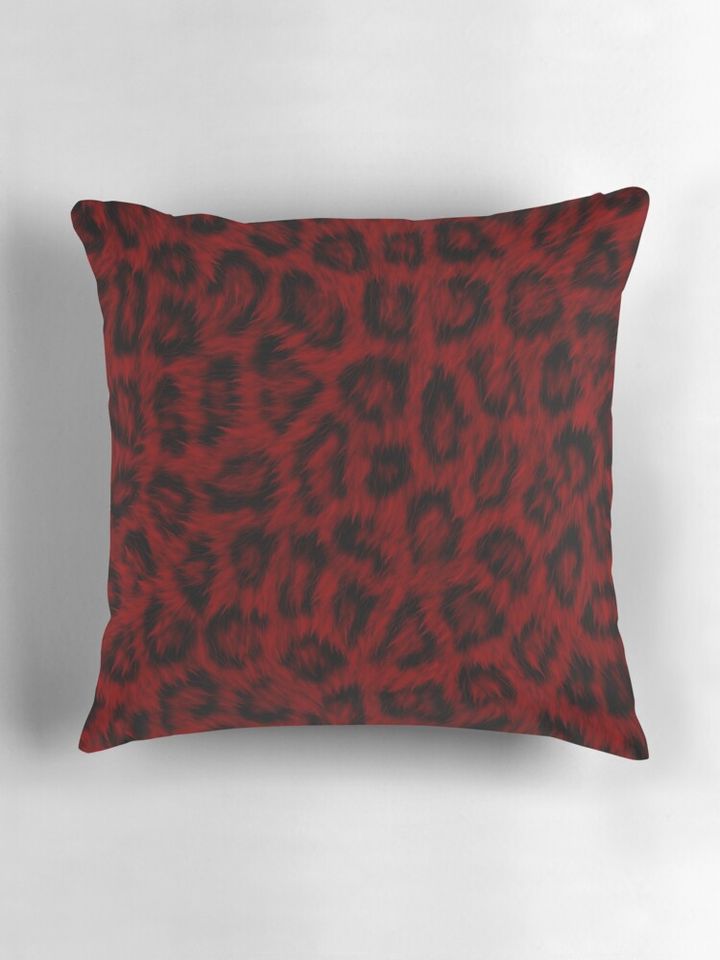 Furry Leopard Print in Blood Red and Black Pillow