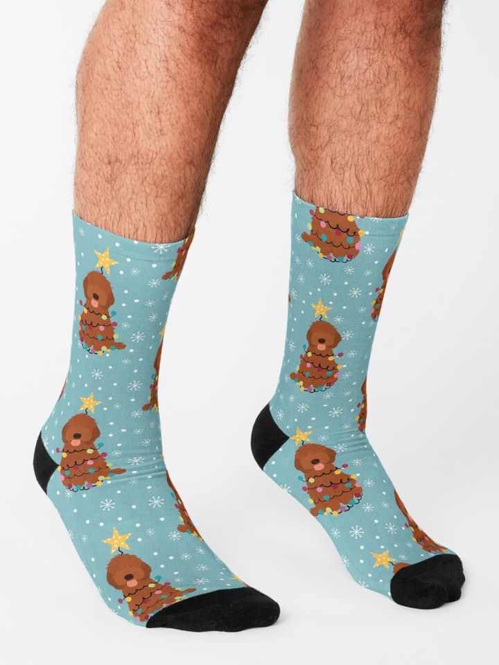 Ruby Red Cockapoo Cavapoo Cavoodle Christmas Tree Socks