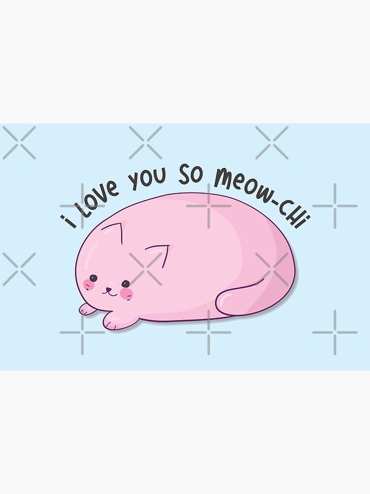 Cute Kawaii Pink Mochi Cat With Text 'I Love You So Meow-chi' Design For Mochi  and Cat Lovers Bath Mat