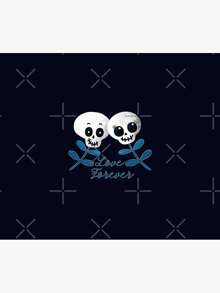 Love Forever Two Cute Halloween Blue Flower Skulls Duvet Cover