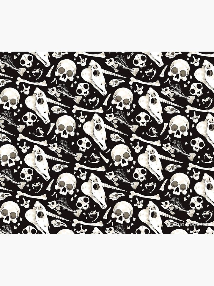 Black Skulls and Bones - Wunderkammer Duvet Cover