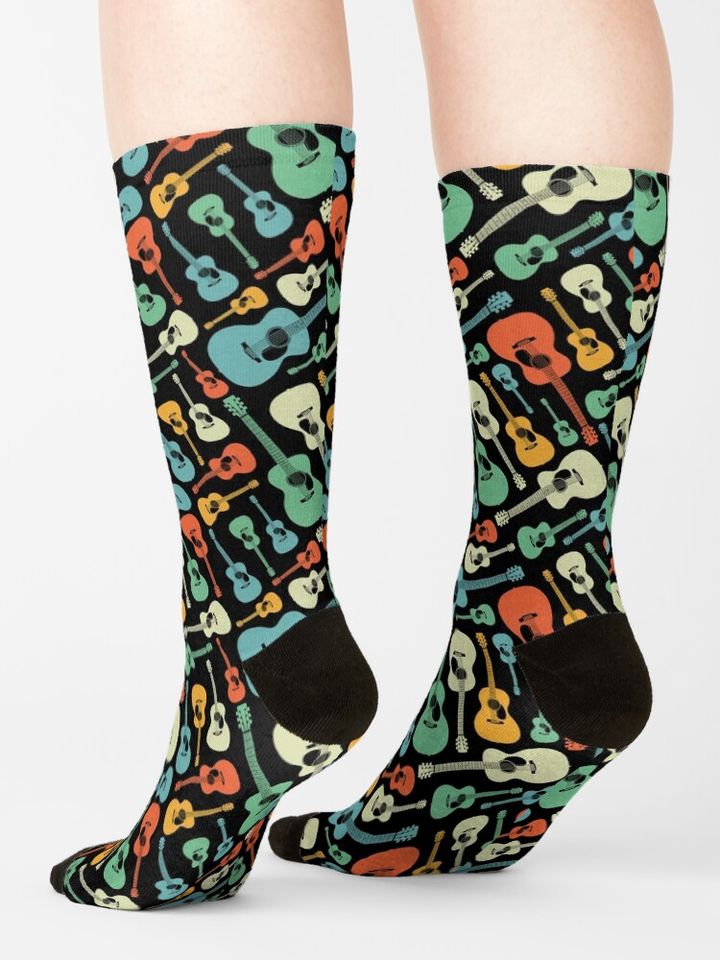 Acoustic Guitar Seamless Pattern Retro Theme Socks
