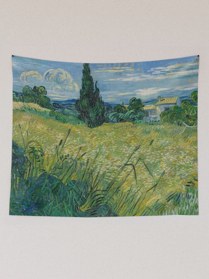 Green Wheat Field Landscape Tapestry