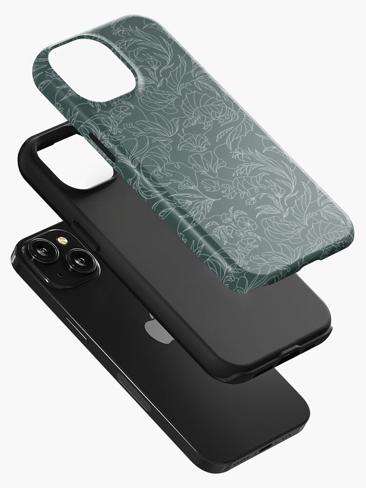 Hidden Dinosaurs - Floral Pattern - Teal and Silver iPhone Case
