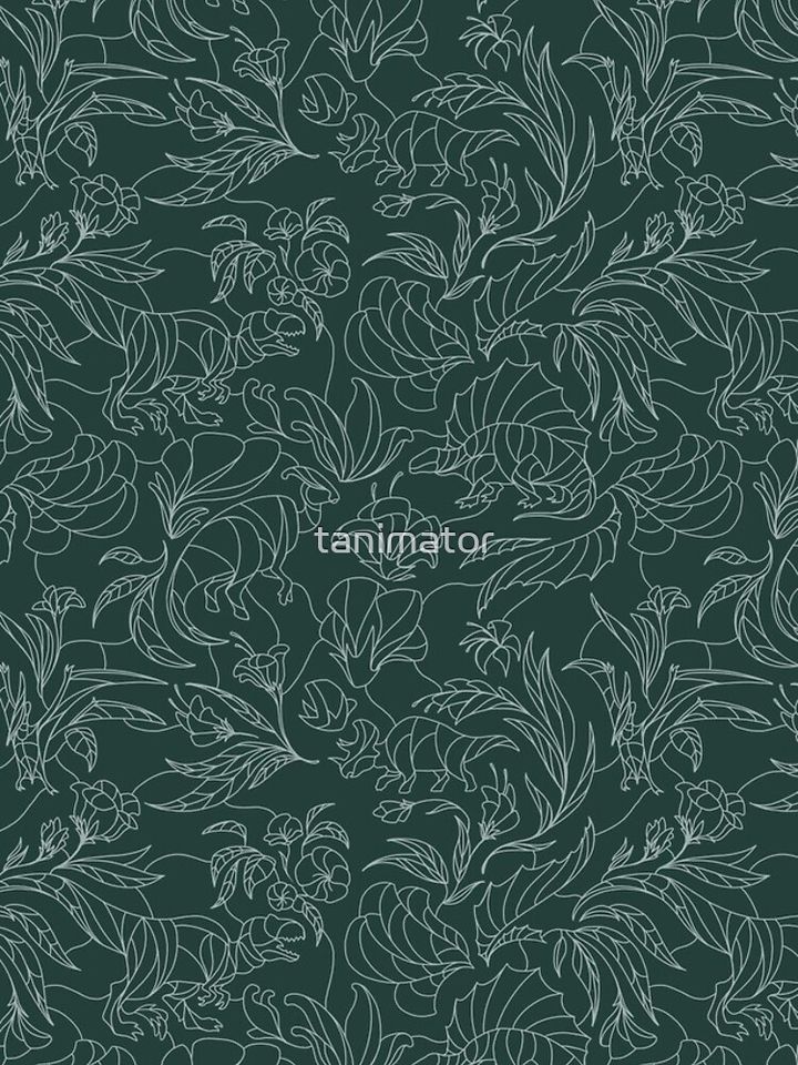 Hidden Dinosaurs - Floral Pattern - Teal and Silver iPhone Case