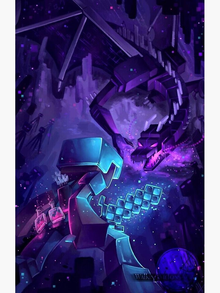 Minecraft Epic Enderdragon Battle Art Poster Premium Matte Vertical Poster