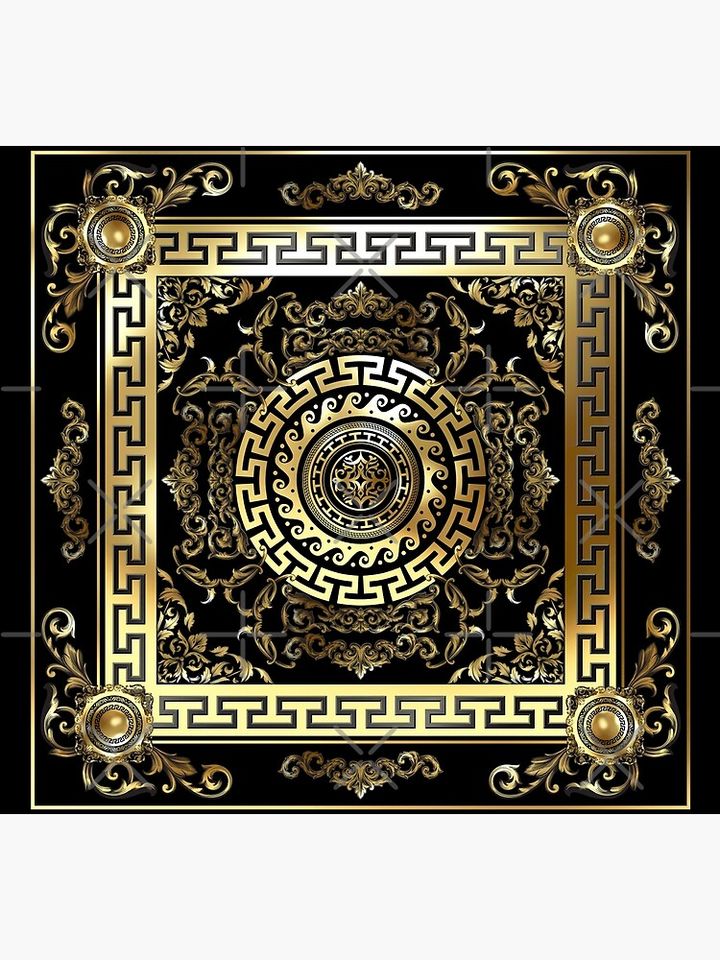 Baroque Gold Black Greek Key Meander Socks