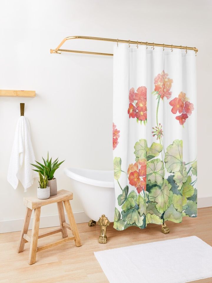 Geranium Watercolor Shower Curtain