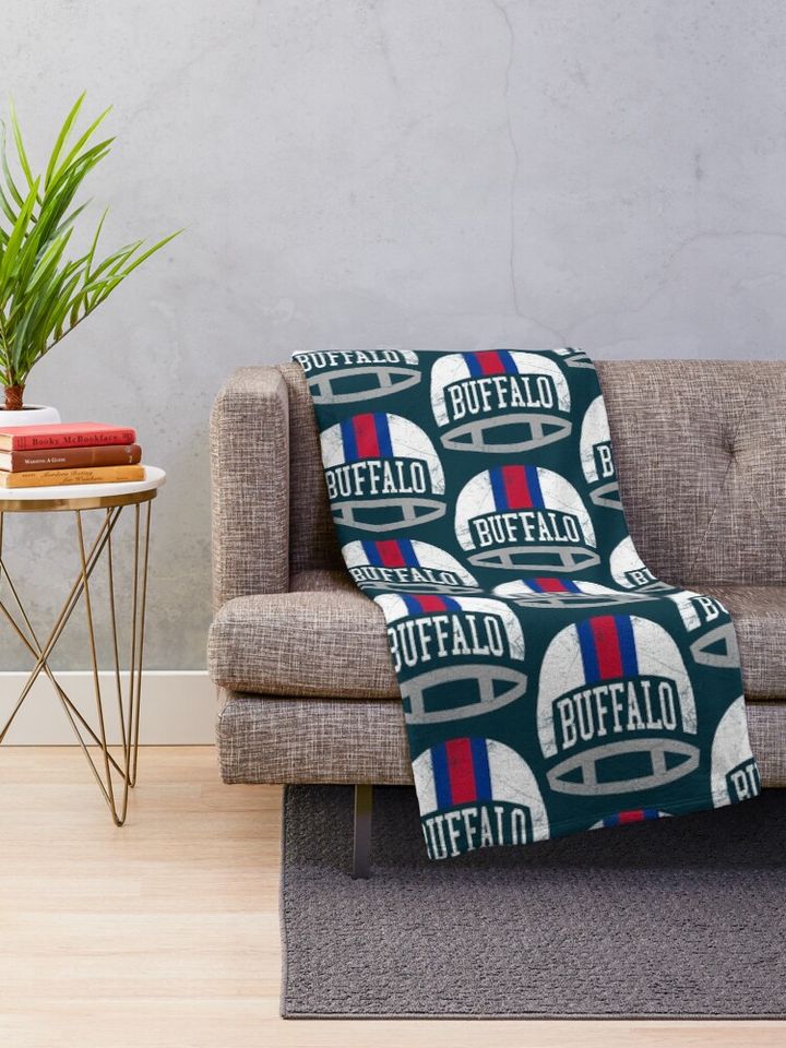 Buffalo Retro Helmet - Blue   Throw Blanket
