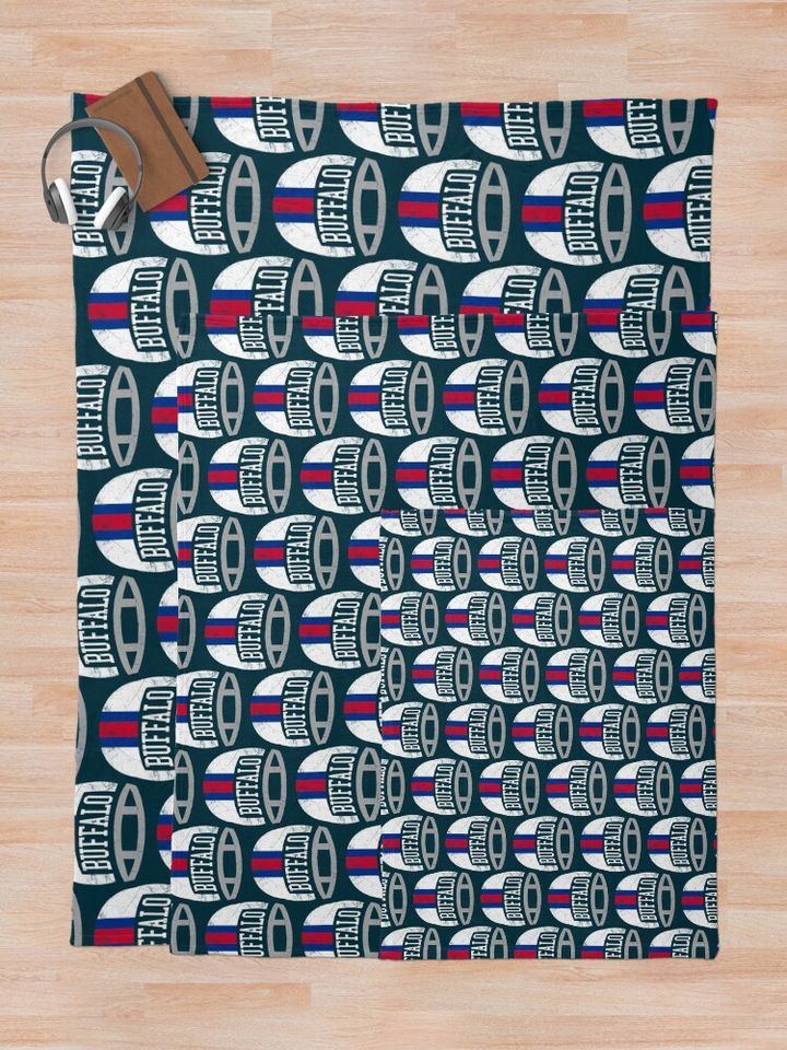 Buffalo Retro Helmet - Blue   Throw Blanket