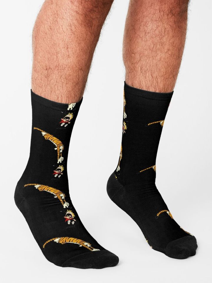 hobbes pouncing on Calvin  Socks