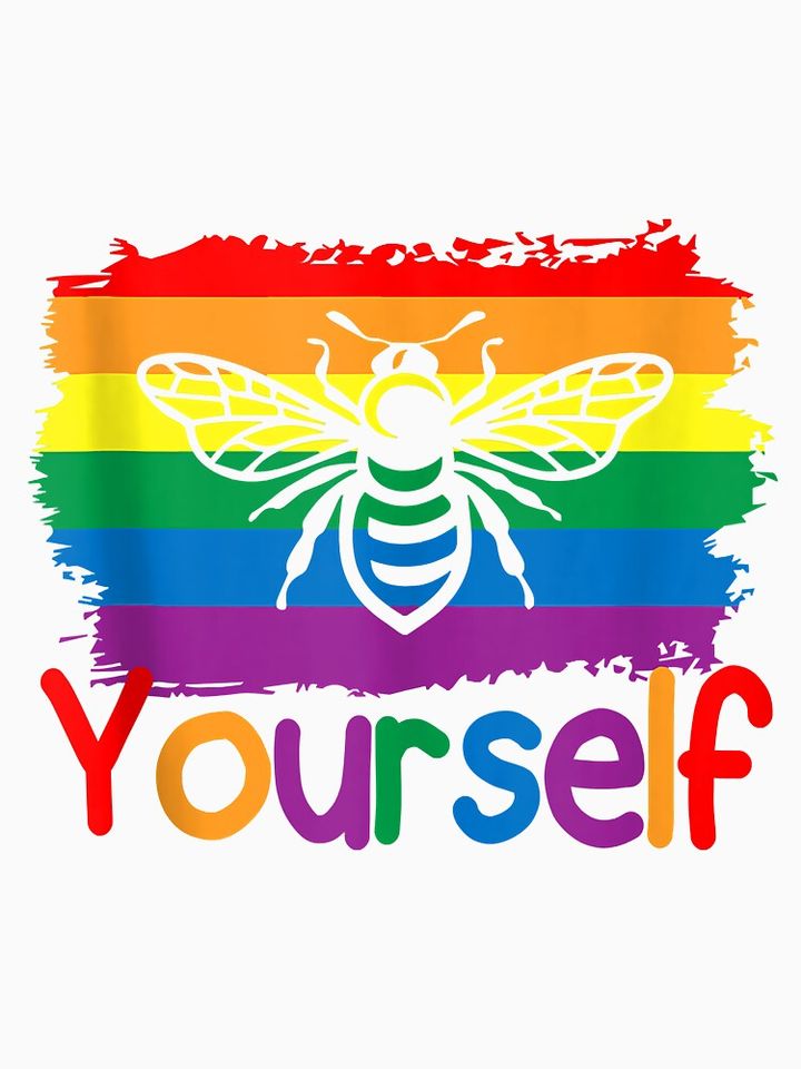 Bee Yourself Butterfly Gay Pride LGBTQ Funny Rainbow Bee Tank Top Racerback Tank Top
