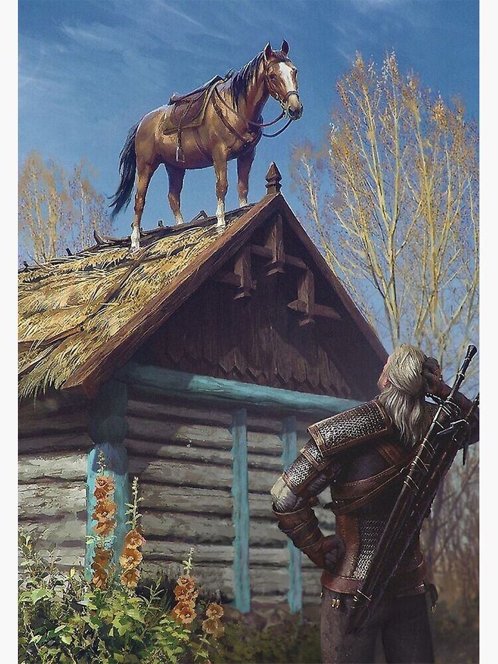 Witcher 3 Roach Graphic, Roach on the roof Poster poster Premium Matte Vertical Poster