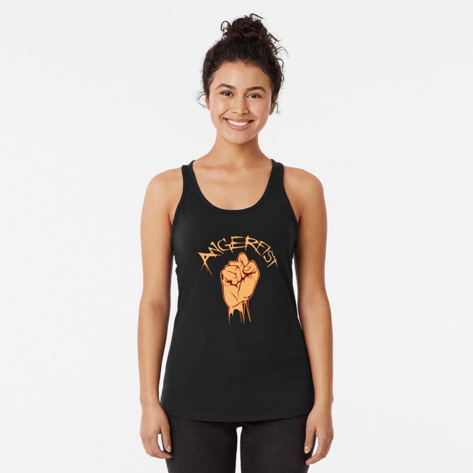 angerfist rock and roll band metal logo Racerback Tank Top