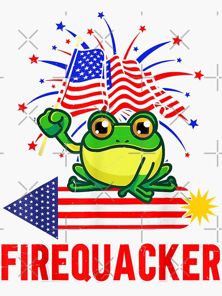 Funny Fourth of July USA Firequacker Frog Sticker