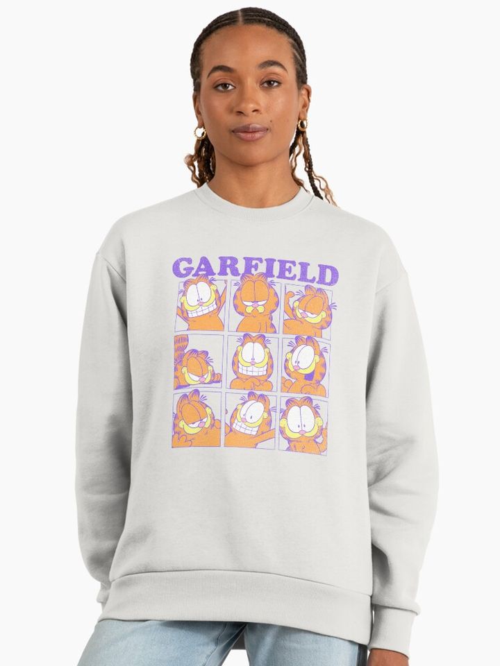 Garfield Many Faces Distressed Grid Premium Sweatshirt