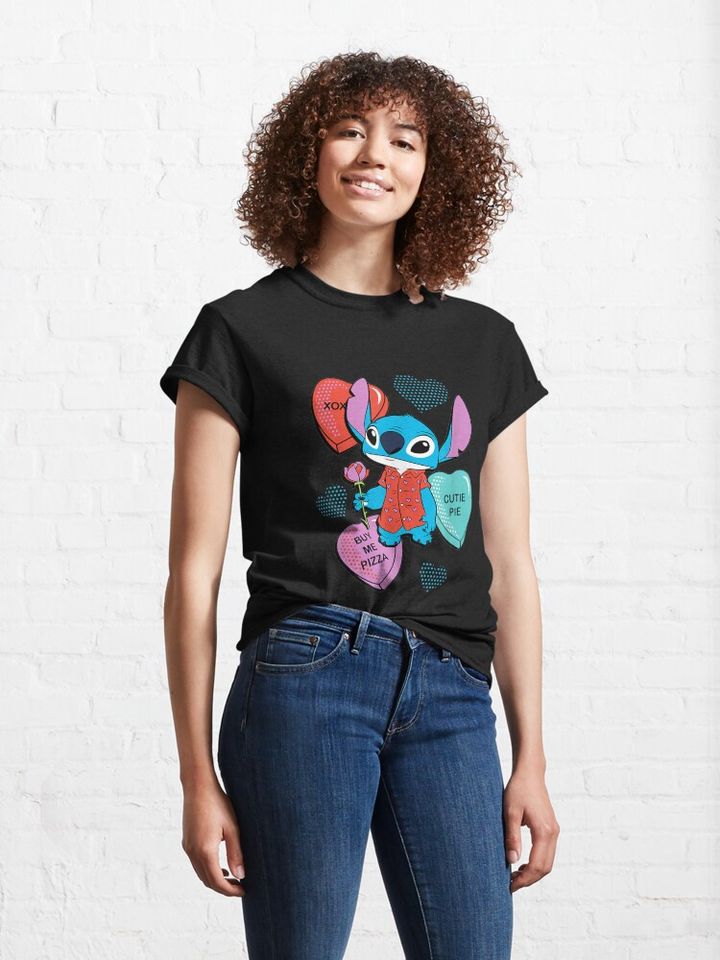 Stitch Valentine Classic T-Shirt, XOXO - CUTEI PIE - BUY ME PIZZA