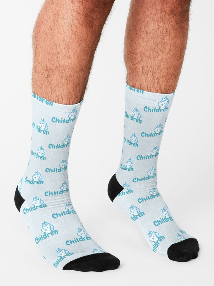 Creepy Unicorn eats children Unicorse blue Socks