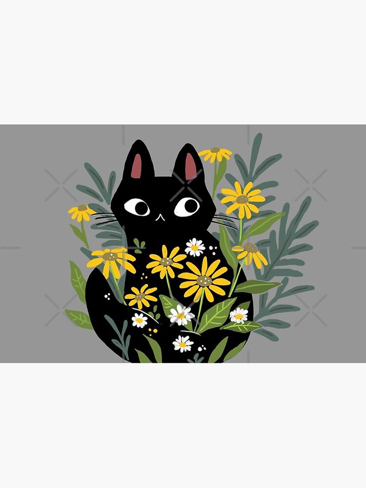 Black cat with flowers Makeup bag