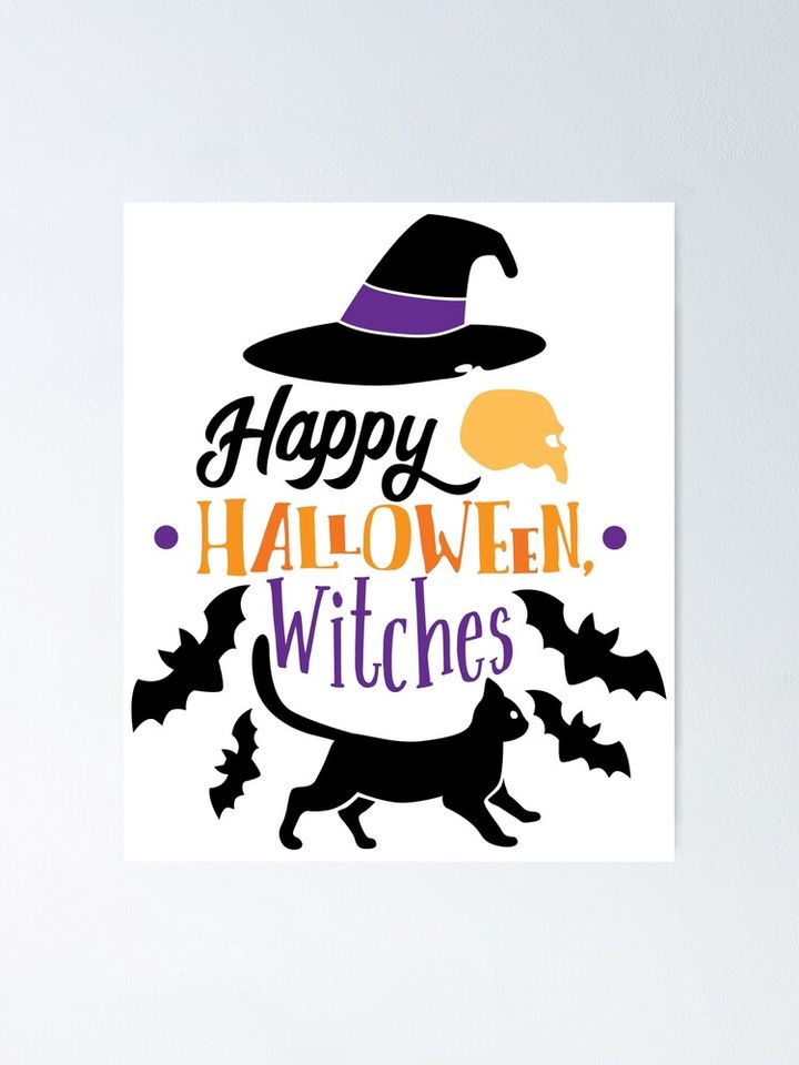 Happy Halloween Witches Funny Cat Witch Halloween Poster
