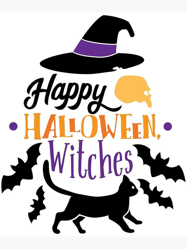 Happy Halloween Witches Funny Cat Witch Halloween Poster