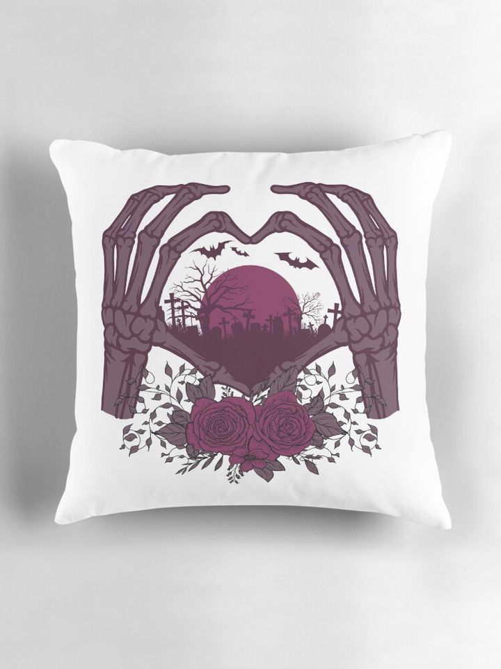 Skeleton Hand With Rose Halloween Pillow