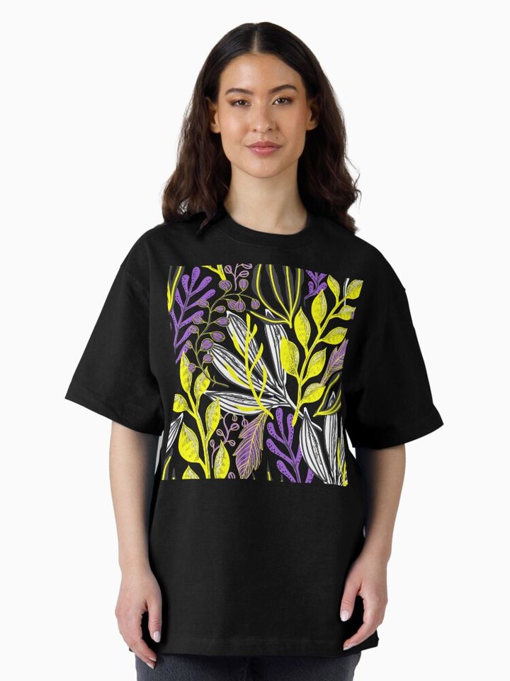 Plants Background Non-binary. Nonbinary Pride Oversized T-Shirt
