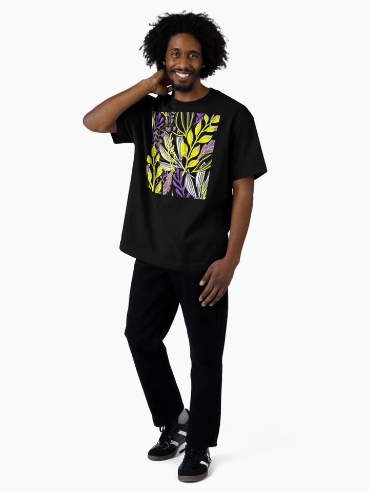 Plants Background Non-binary. Nonbinary Pride Oversized T-Shirt