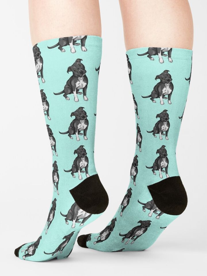 Cute Pitbull | Black and White | Cute dog art Socks
