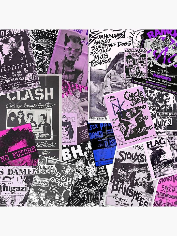 Punk Rock Bands Flyers Collage Aesthetic Punk Colors Premium Matte Vertical Poster