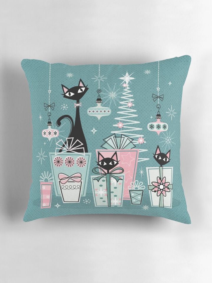 Vintage Kitty Christmas II ©studioxtine Pillow