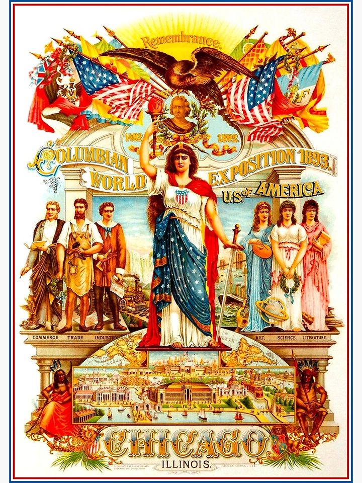 CHICAGO : Vintage 1893 Worlds Fair Advertising Print Premium Matte Vertical Poster