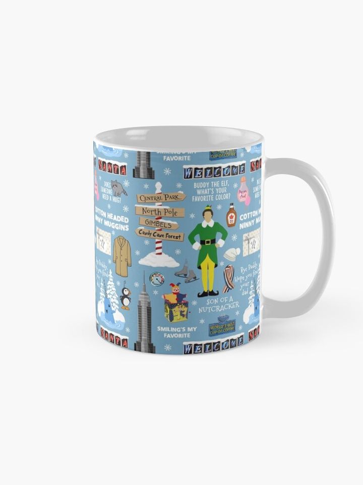 Buddy the Elf collage, Blue background Coffee Mug