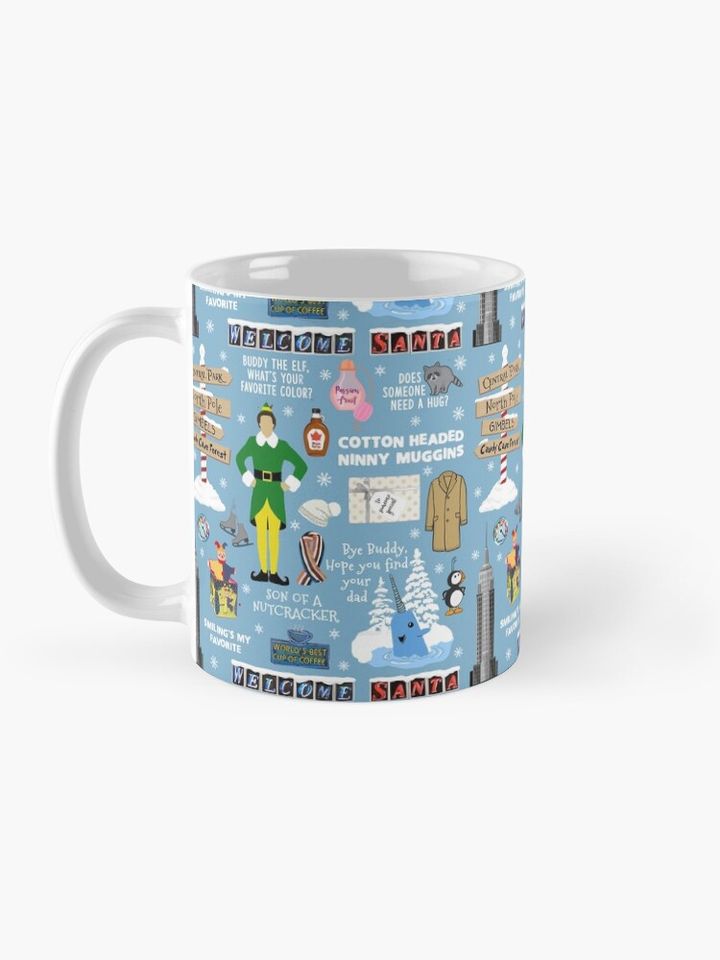 Buddy the Elf collage, Blue background Coffee Mug