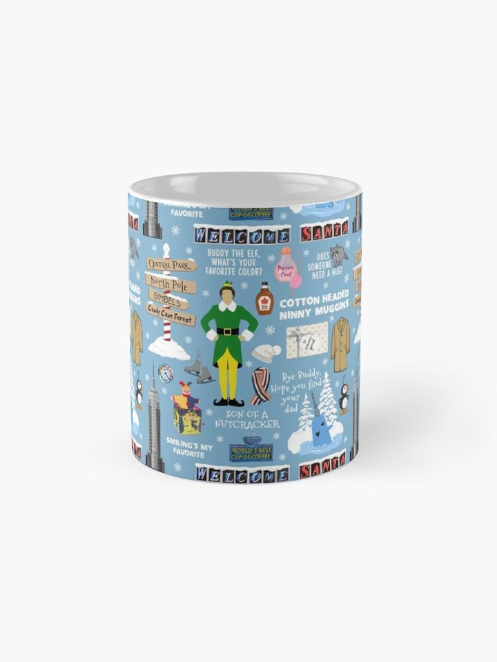 Buddy the Elf collage, Blue background Coffee Mug