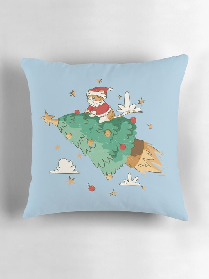 Santa cat Christmas tree design Pillow