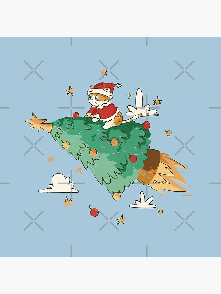 Santa cat Christmas tree design Pillow