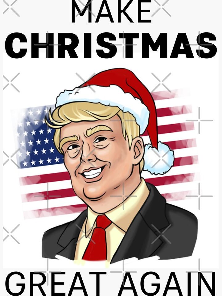 Make Christmas Great Again. United States Flag Behind Donald Trump Sticker