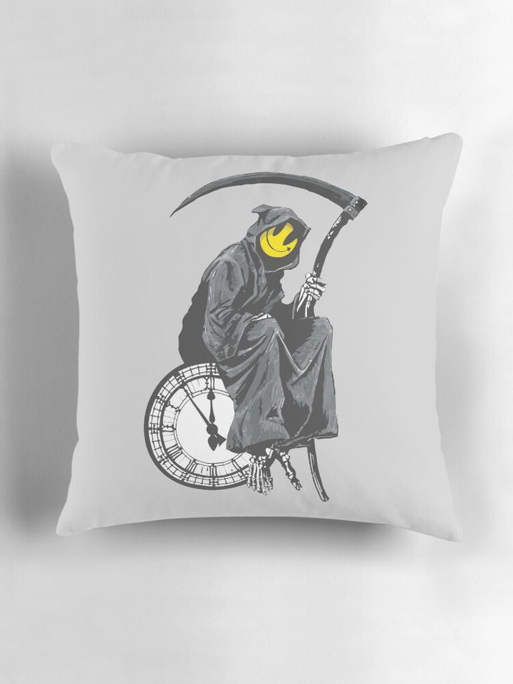 banksy grim reaper clock Pillow